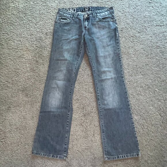 VINTAGE D&G DOLCE & GABBANA EMBROIDERED & STUDDED LOW RISE FLARE JEANS - 30 / 34 - Picture 1 of 16